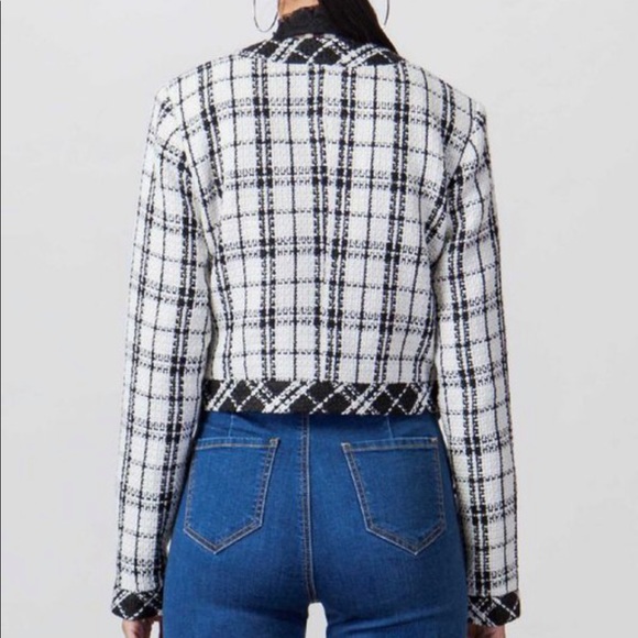 Tweed black and white blazer button down jacket - Picture 4 of 6